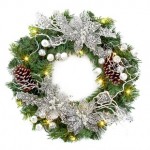 Pre-Lit Decorated Silver Wreath + Hanger