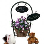 Gift Welcome Pansy Basket Stand with Teddy Bear and Diary