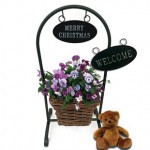 Gift Welcome Pansy Basket Stand with Teddy Bear